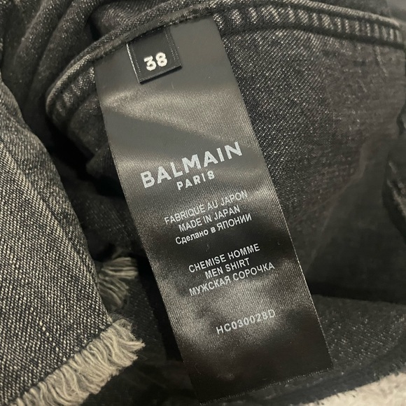 Balmain Grey Denim Embossed Logo Shirt Sz 38/M - Picture 8 of 11